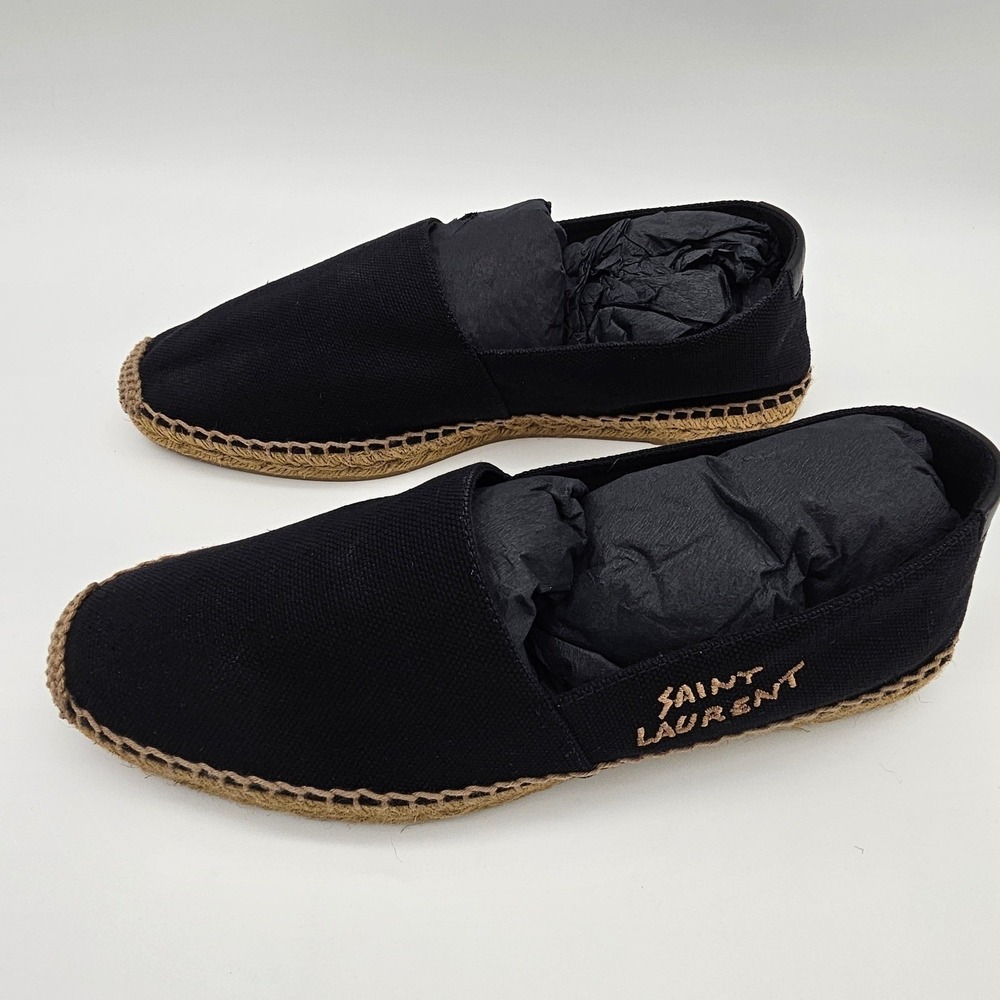 Saint Laurent Paris YSL Mens Espadrilles Logo Embroidered Canvas Black Nero  9.5 - Picture 2 of 9